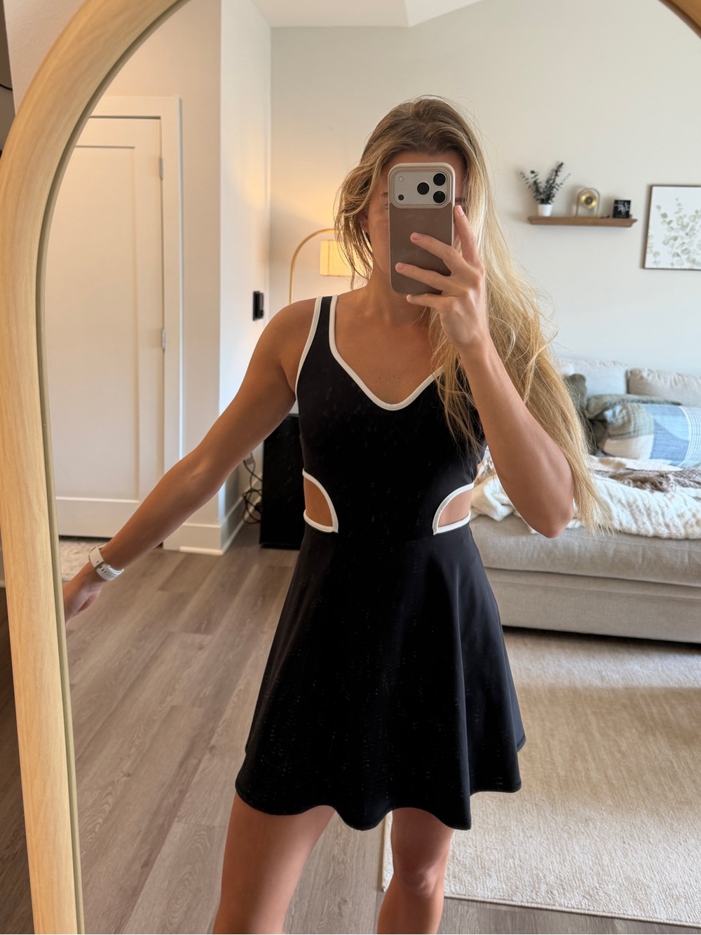 Black Cutout A-Line Dress with White Trim